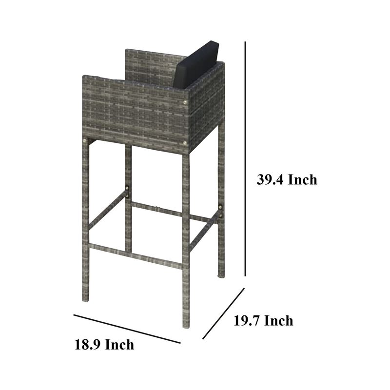 Lexy Outdoor Barstool Chairs Set of 4, Black Fabric and Gray Rattan - Benzara