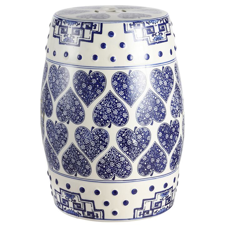 Happy Hearts Chinoiserie Ceramic Drum Garden Stool