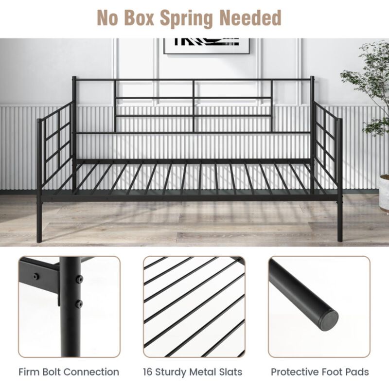 Hivvago Twin Size Metal Daybed Sofa Bed Frame with Armrests and Backrest