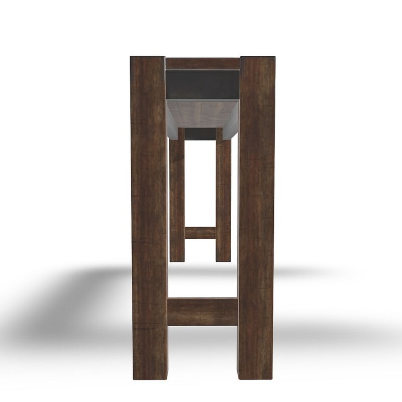 Jin Counter Height 72 Inch Long Slim Table, Distressed Brown Wood - Benzara