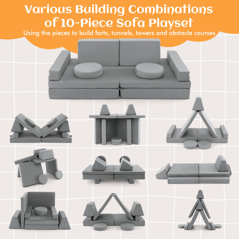 10-Piece Kids Play Couch Sofa with Portable Handle for Fun and Flexible Playtime Seating