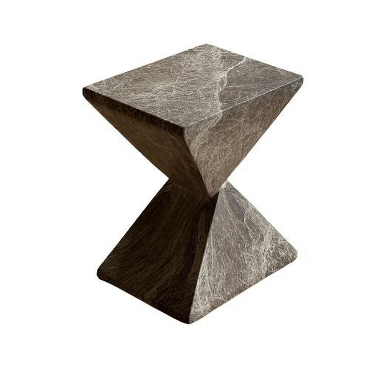 Esan Patio Accent Table in Geometric Hourglass, Brown Stone Concrete - Benzara