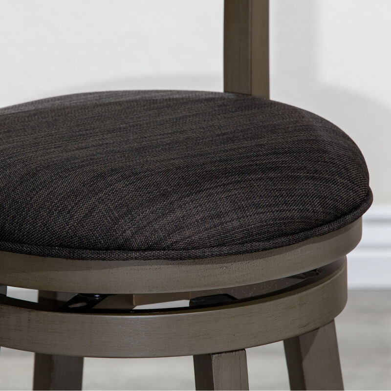 24" Counter Height Slat Back Swivel Stool, Weathered Gray Finish, Charcoal Fabric Seat
