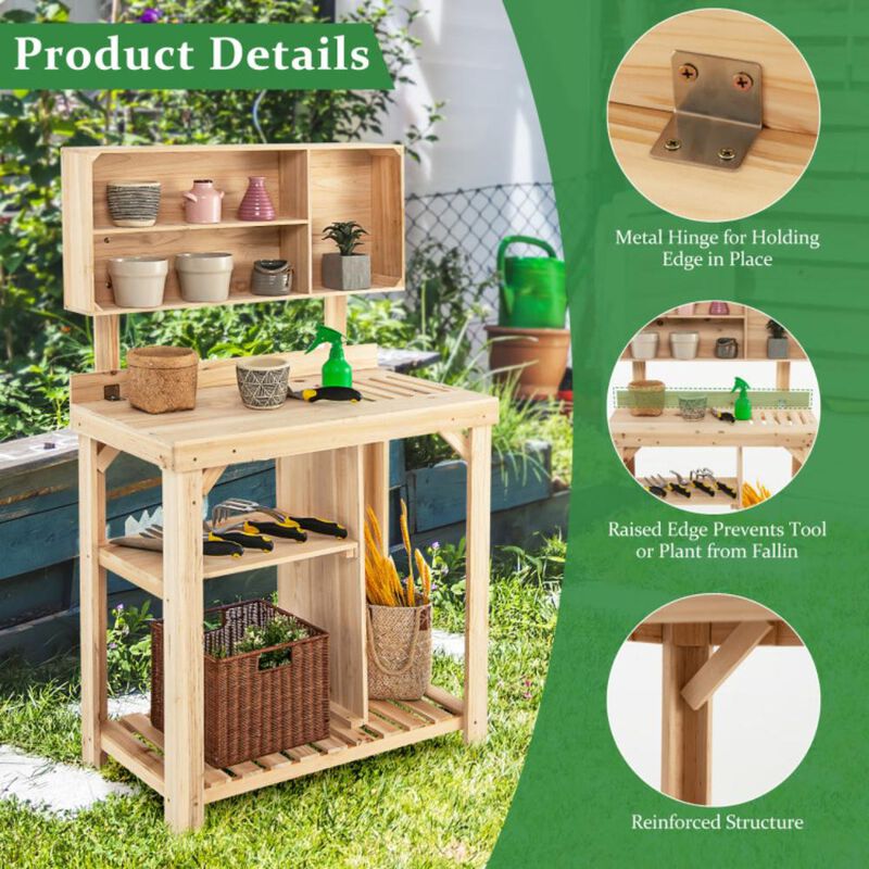 Hivvago Garden Wooden Potting Table Workstation with Storage Shelf