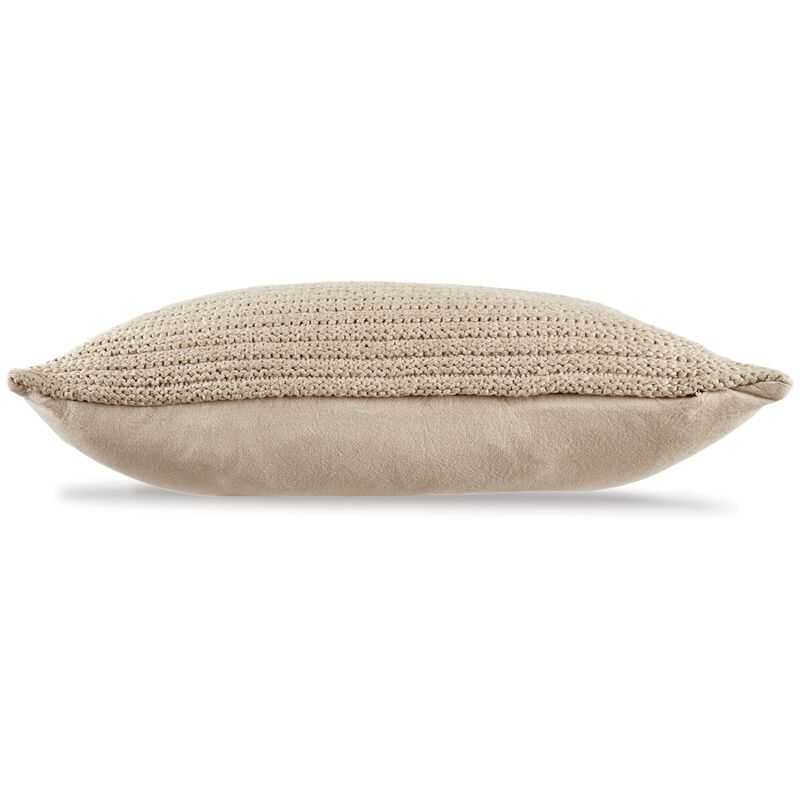 14 x 20 Lumbar Accent Throw Pillow, Ribbed Tan Brown Cotton, Polyfill - Benzara