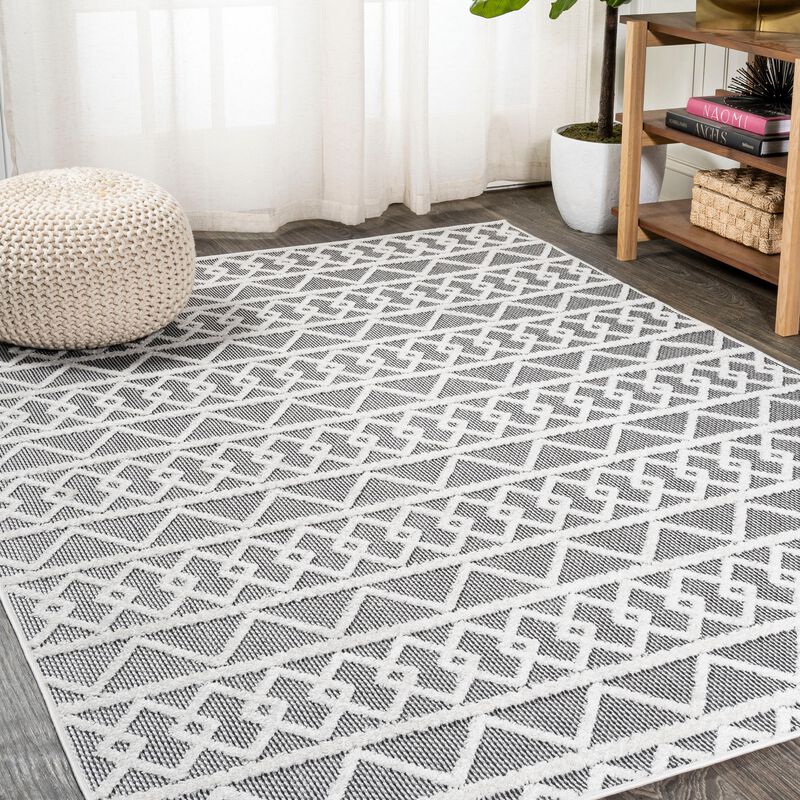 Aylan High-Low Pile Knotted Trellis Geometric Indoor/Outdoor Area Rug