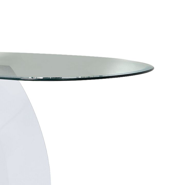 Contemporary Tempered Glass Top Sofa Table with O Shape Base, White-Benzara