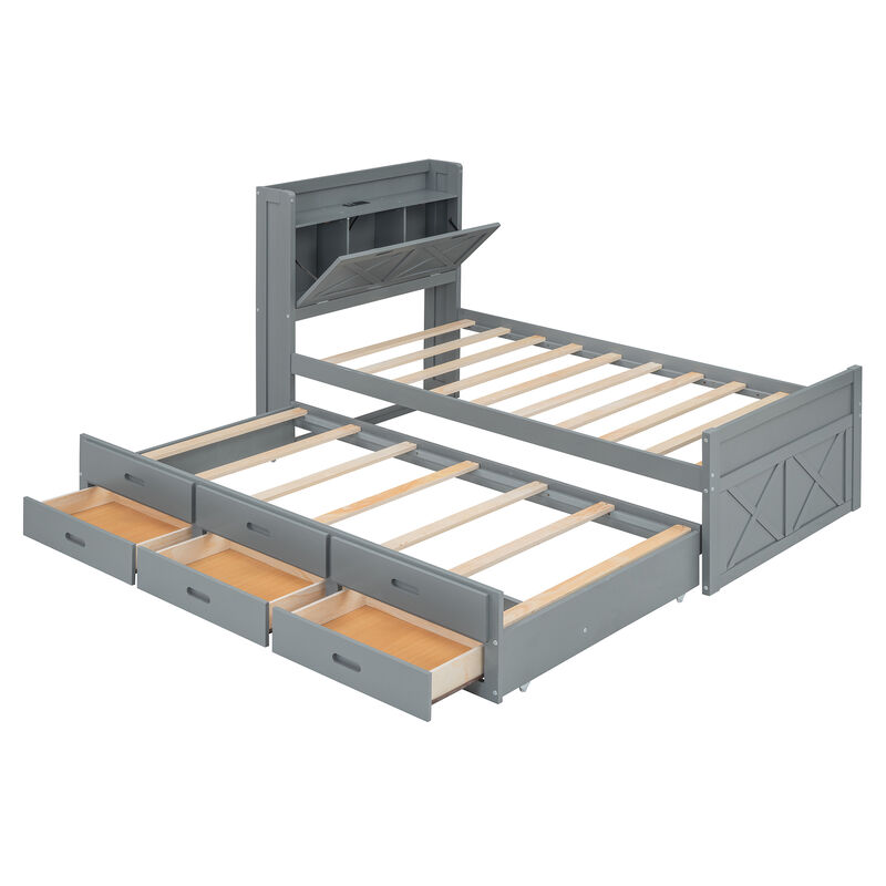 Merax Wooden Platform Bed with Trundle  and 3 Drawers