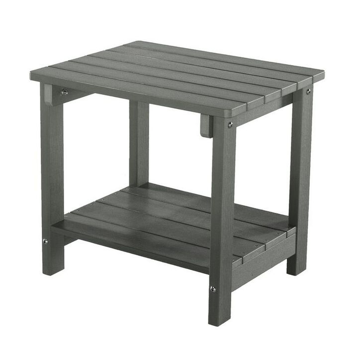 West Outdoor Patio End Table with Shelf, 16 Inch, Modern Wood Style Gray