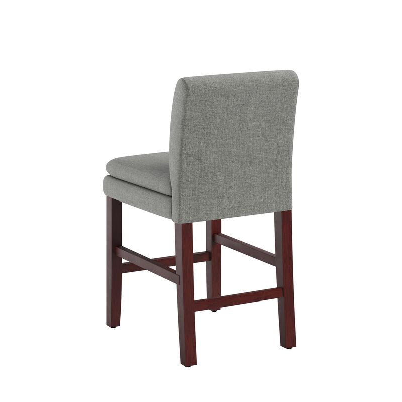 Clive Upholstered High Back Counter Stool with Dark Brown Legs, Gray
