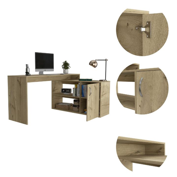 DEPOT E-SHOP Boston L-Shaped Desk, Single Door Cabinet, Two Open Shelves, Two Interior Shelves