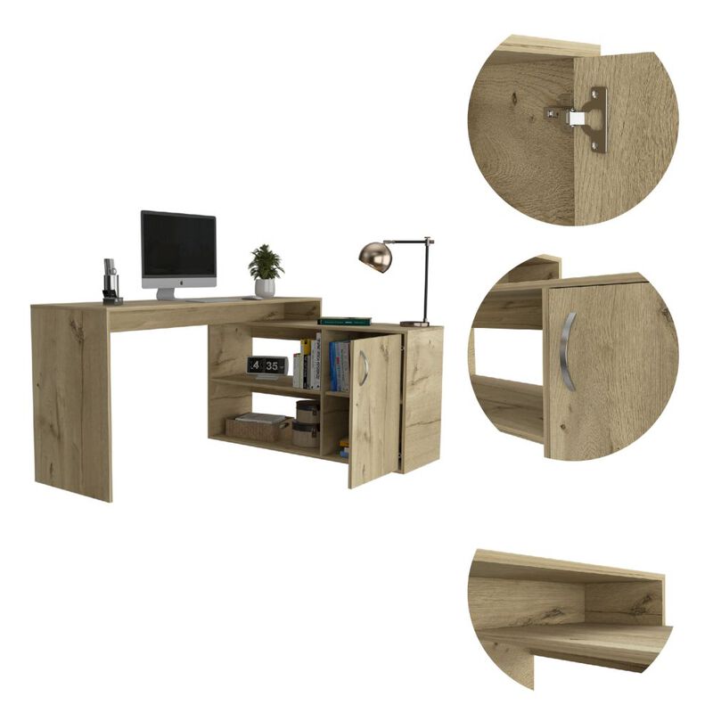 DEPOT E-SHOP Boston L-Shaped Desk, Single Door Cabinet, Two Open Shelves, Two Interior Shelves