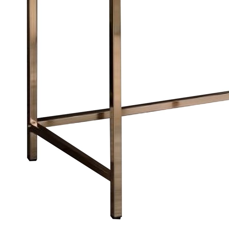 47 Inch Desk Console Table, 2 Drawers, Metal Frame, White, Gold-Benzara