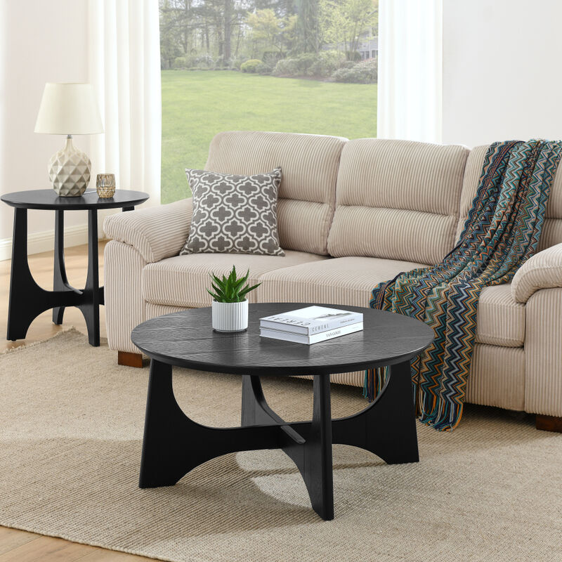 25" Round End Table, Wooden Side Table, Nightstand For Bedroom, Living Room, Reception Room