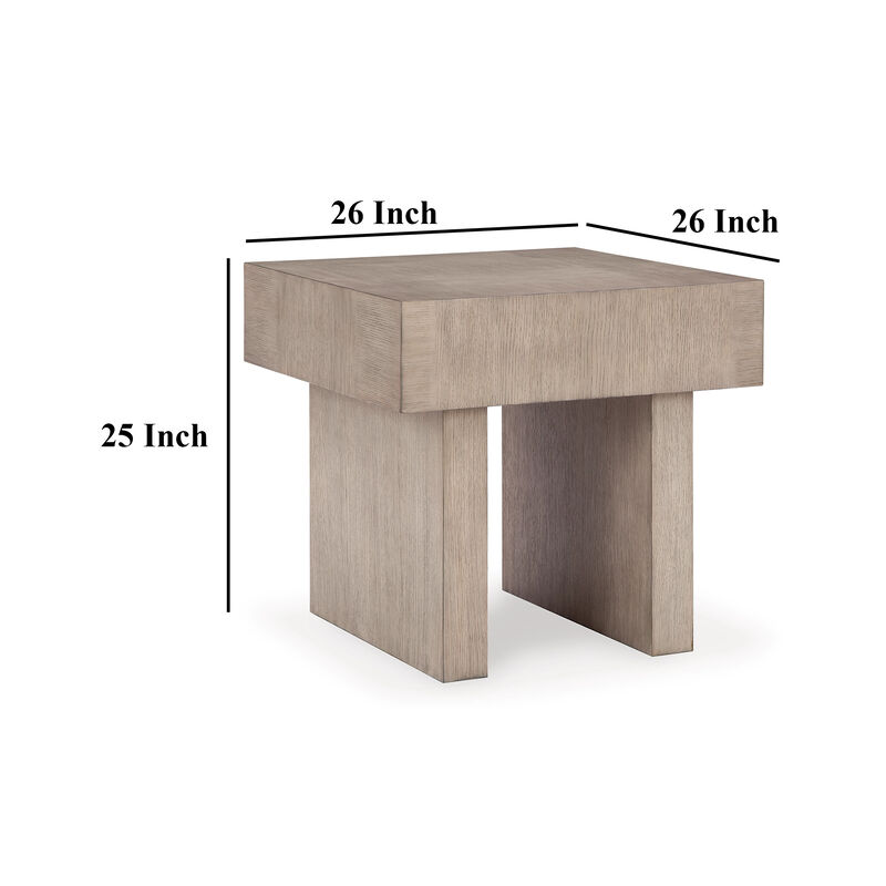 Laina Side End Table, Light Grayish Brown Hardwood, Square 26 Inch - Benzara