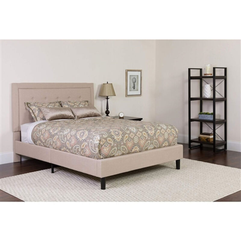 Fabric Upholstered Platform Bed Frame with Tufted Headboard