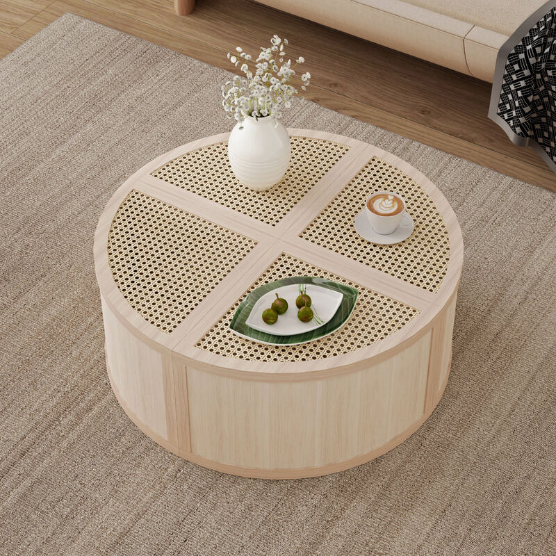 Merax Modular Rattan Wood Coffee Table