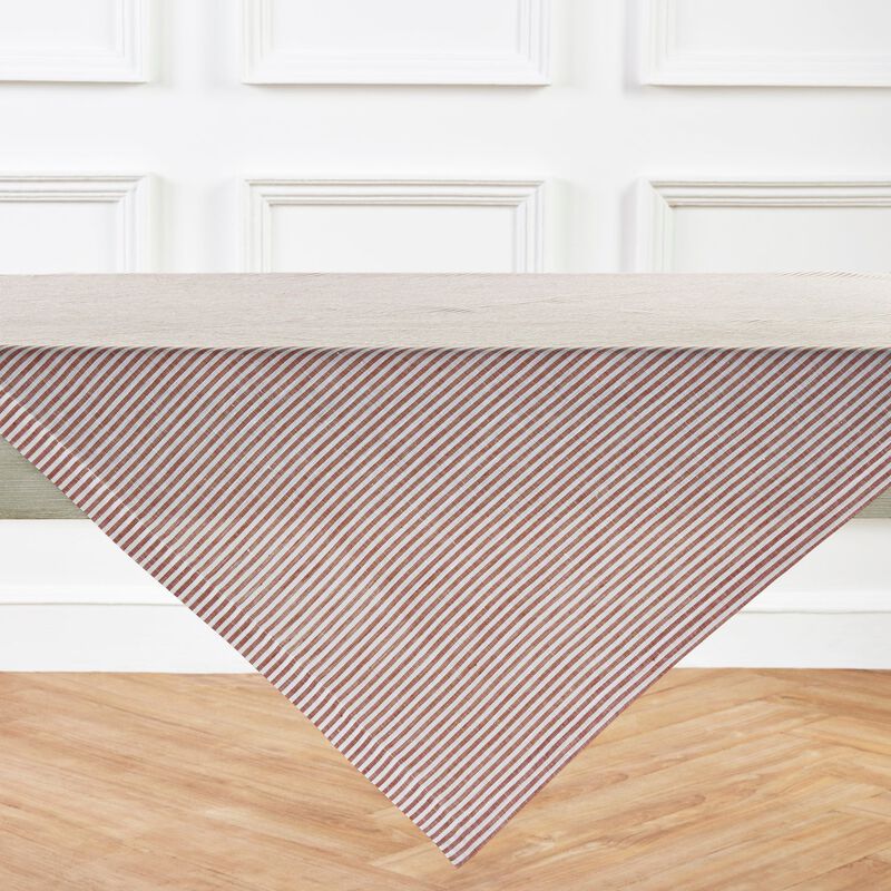 Solino Home 100% Pure Linen Table Throw 52 x 52 Inch | Narrow Stripe for Thanksgiving, Christmas