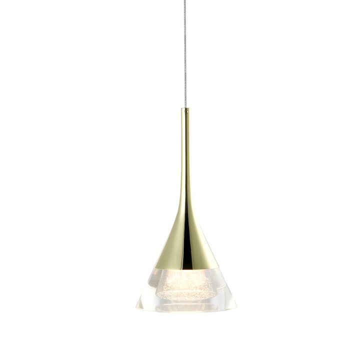 VONN Lighting Integrated LED Height Adjustable Pendant Light with Cone Shade in Gold