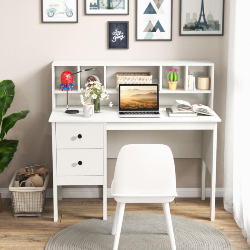 Hivvago 48 Inch Computer Desk with Drawers Power Outlets and 5-Cubby Hutch