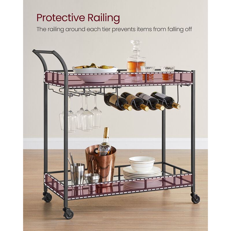 Home Bar Serving Cart with Dual Mirrored Shelves – Elegant Gold Design