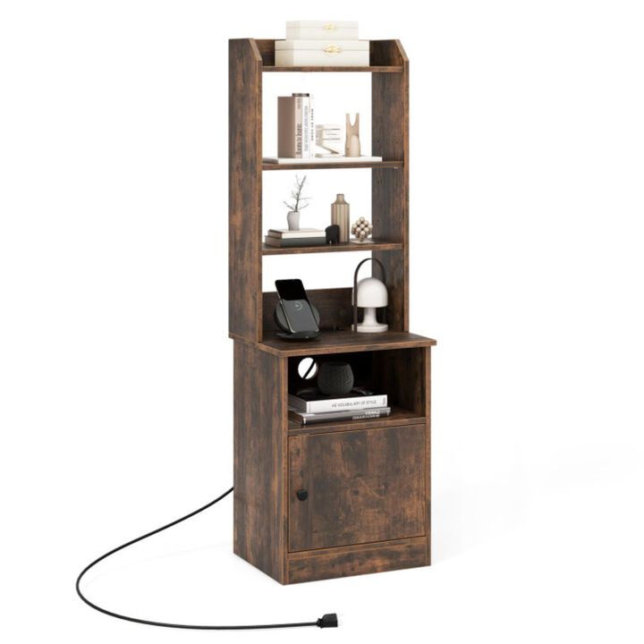 Hivvago Bedside Tables Tall Nightstands with 5 Open Shelf and Cabinet