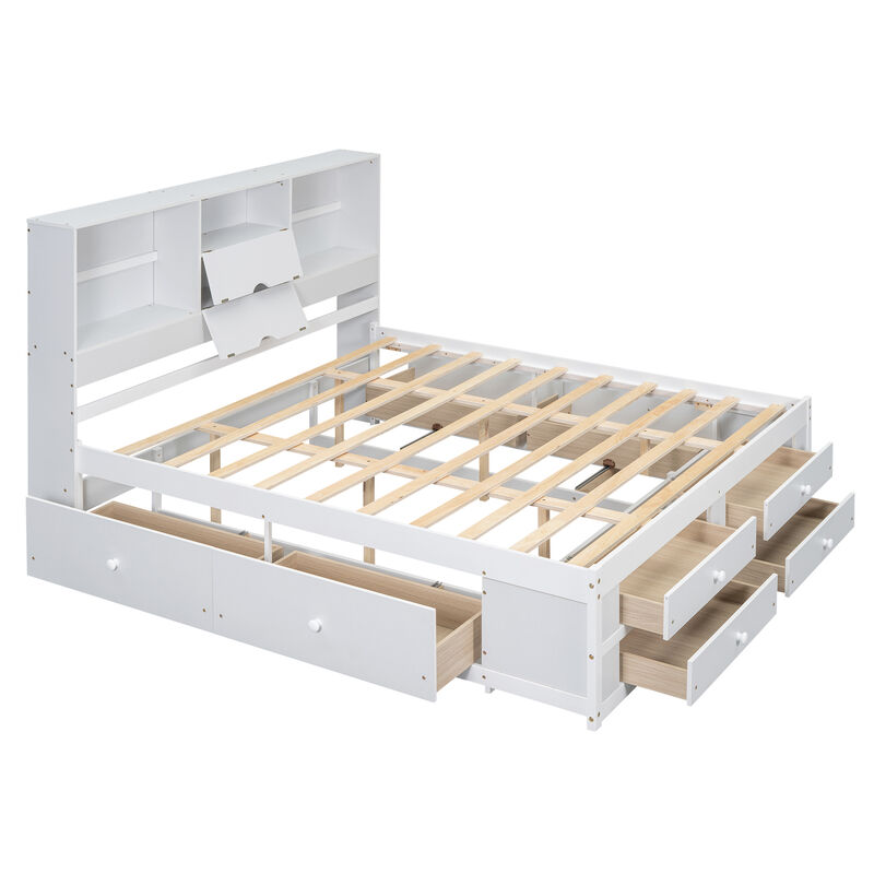 Merax Platform Bed with Storage Headboard and 8 Drawers