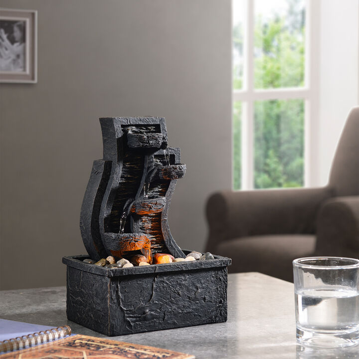 Teamson Home Indoor/Outdoor Tabletop Waterfall Fountain with LED Light, Charcoal