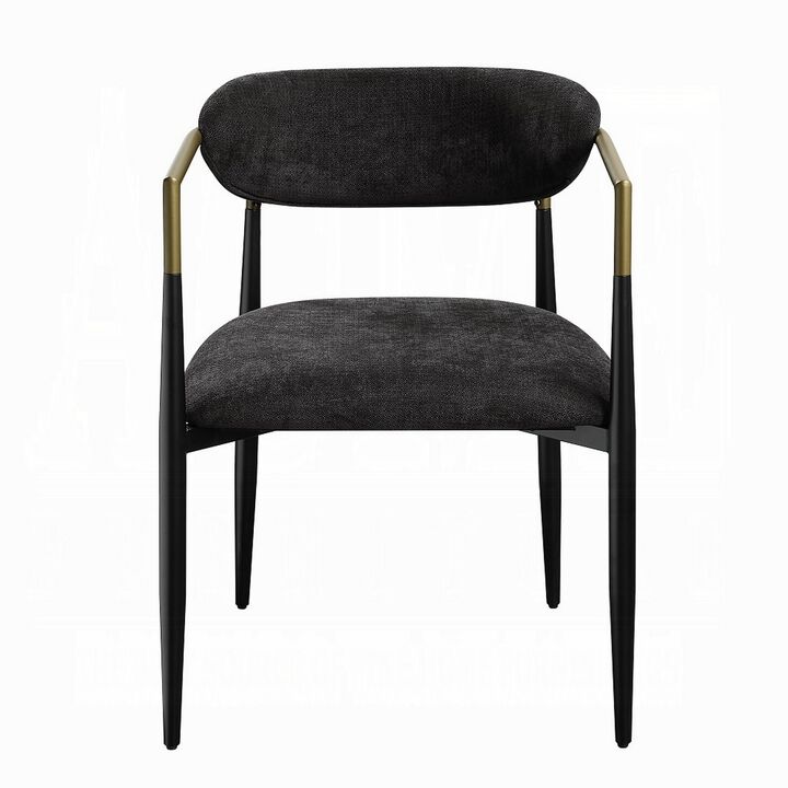 Vonn Dining Side Chair Set of 2, Black Gold Metal, Black Fabric - Benzara