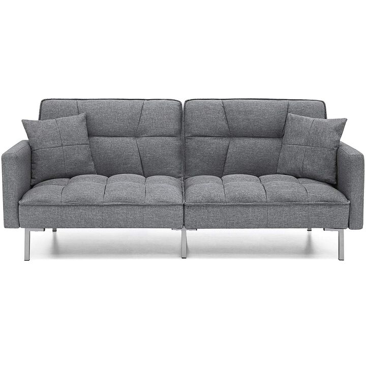 Modern Grey Linen Split Back Futon Sofa Bed Couch