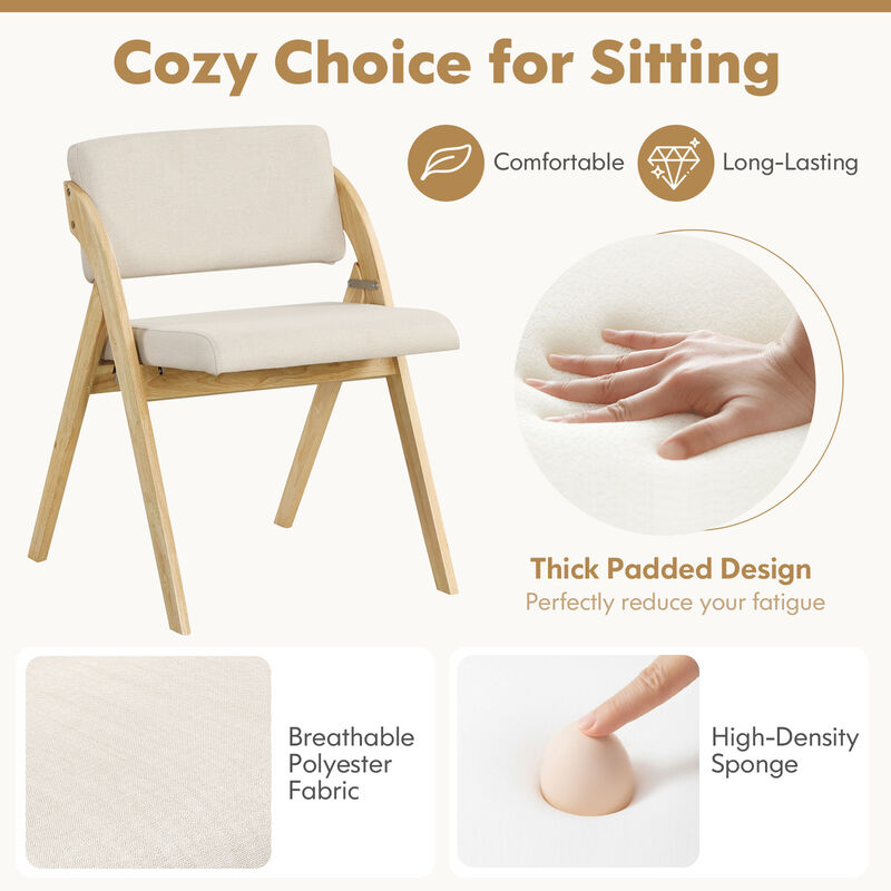 Set of 2 Folding Kitchen Dining Chairs with Rubber Wood Legs