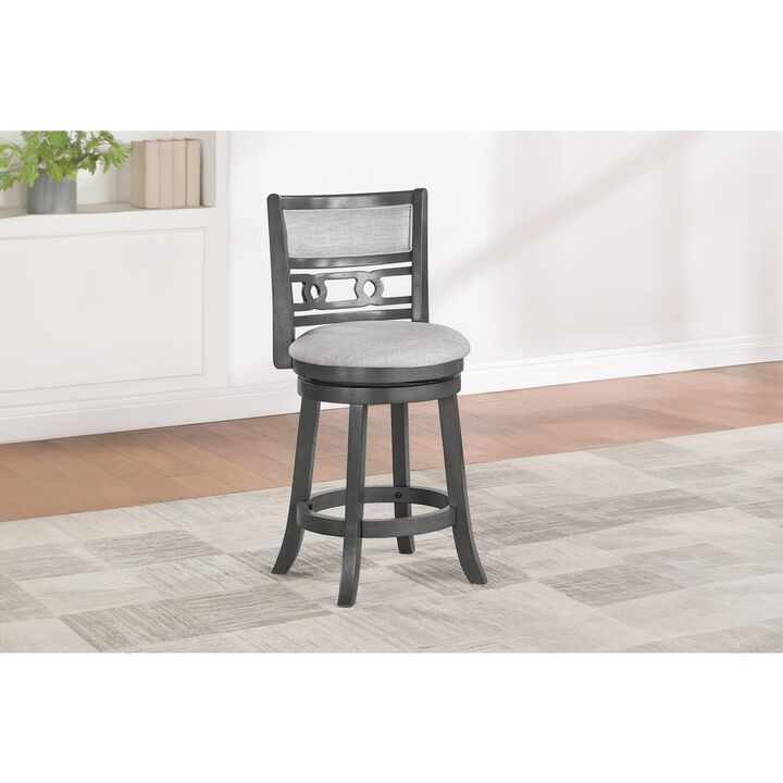 New Classic Furniture Gia 24 Solid Wood Swivel Counter Stool with Fabric Seat in Gray