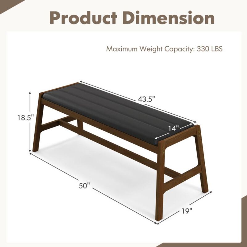 Hivvago 50 Inch Long Solid Wood Dining Bench Upholstered Table Bench with Faux Leather Padded Seat