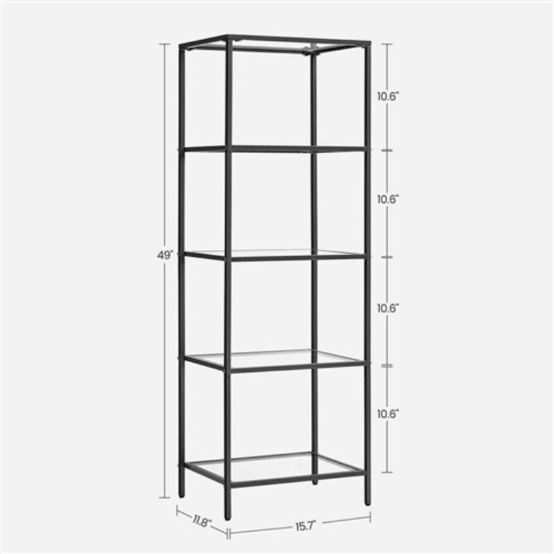 Metal Frame Glass Shelf Bookcase 4-Shelves Shelving Unit