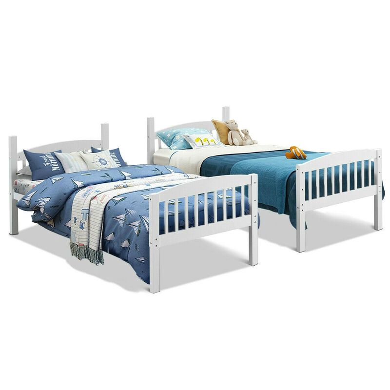 Hivvago Twin over Twin Wooden Bunk Bed with Ladder in White Wood Finish