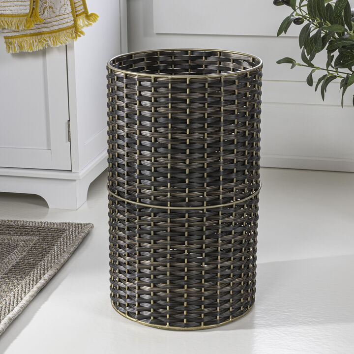 Cecil Modern Faux Wicker Cylinder Waste Basket