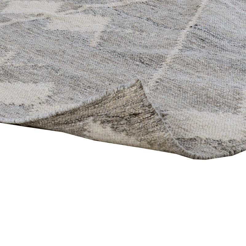 Rylie 5 x 8 Indoor Outdoor Area Rug, Handwoven Polyester, Gray Geometric - Benzara