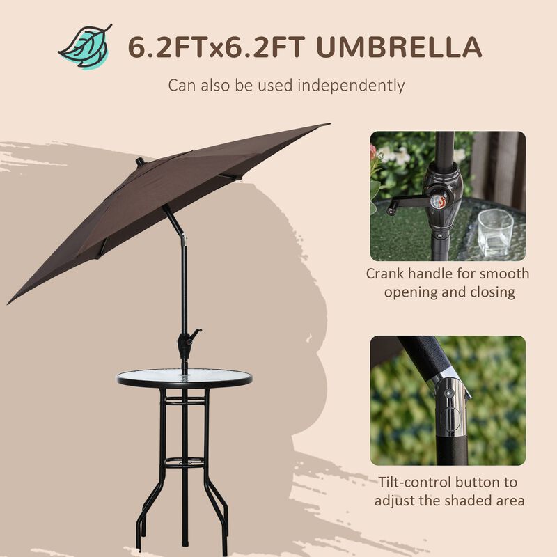 Brown Bistro Duo: 2-Person Patio Bar Set with Tilting Umbrella