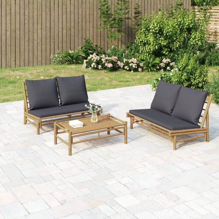 vidaXL Bamboo Patio Bench with Dark Gray Cushions - Comfortable and Lightweight Design with Natural Finish