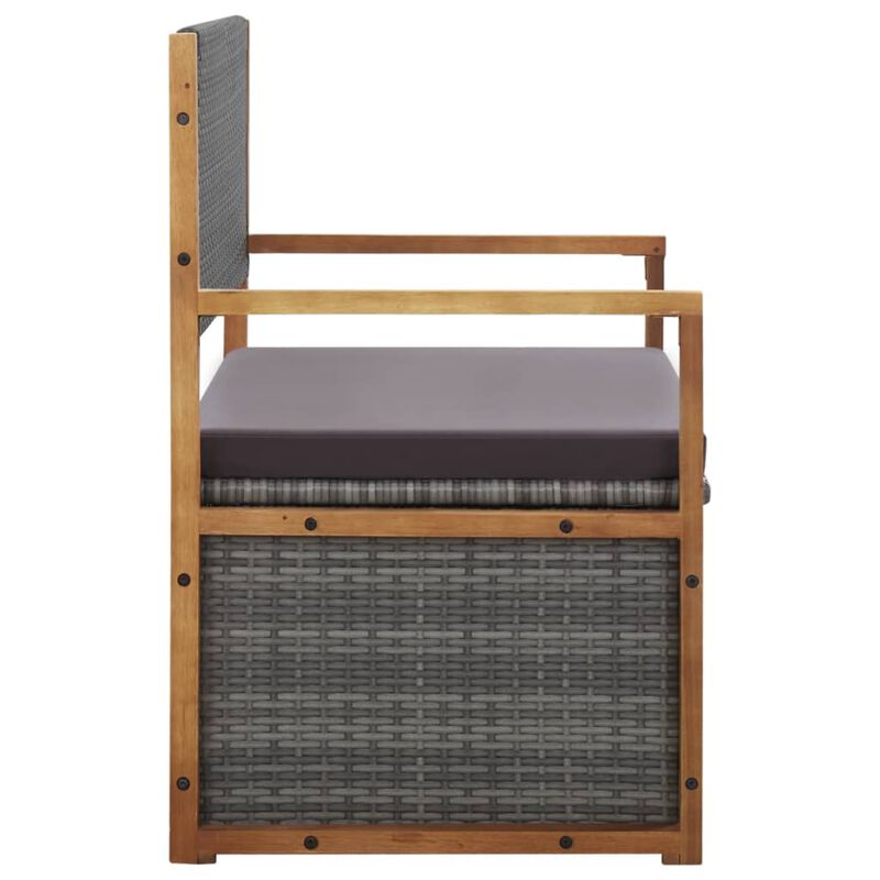 vidaXL Storage Bench 43.3" Poly Rattan and Solid Acacia Wood Gray