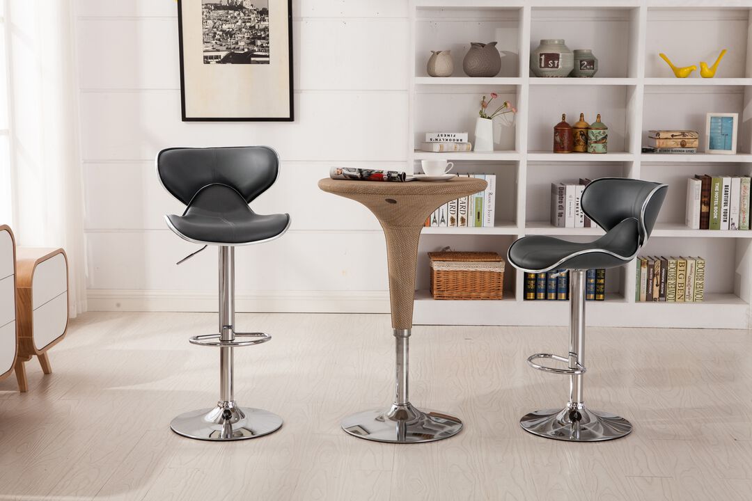 Upholstery Airlift Adjustable Swivel Barstool with Chrome Base, Set of 2, Grey