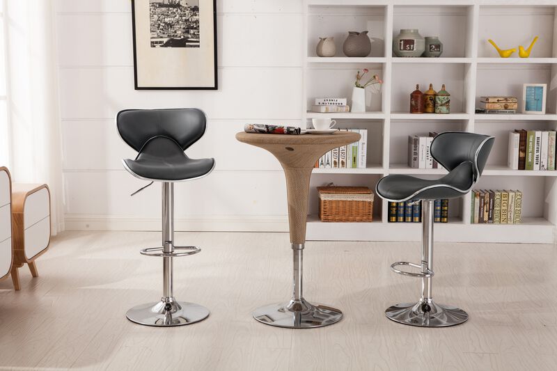 Upholstery Airlift Adjustable Swivel Barstool with Chrome Base, Set of 2, Grey