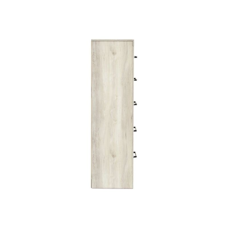 Grained 5 Drawer Wooden Chest with Bar Pull Handles, Distressed White-Benzara