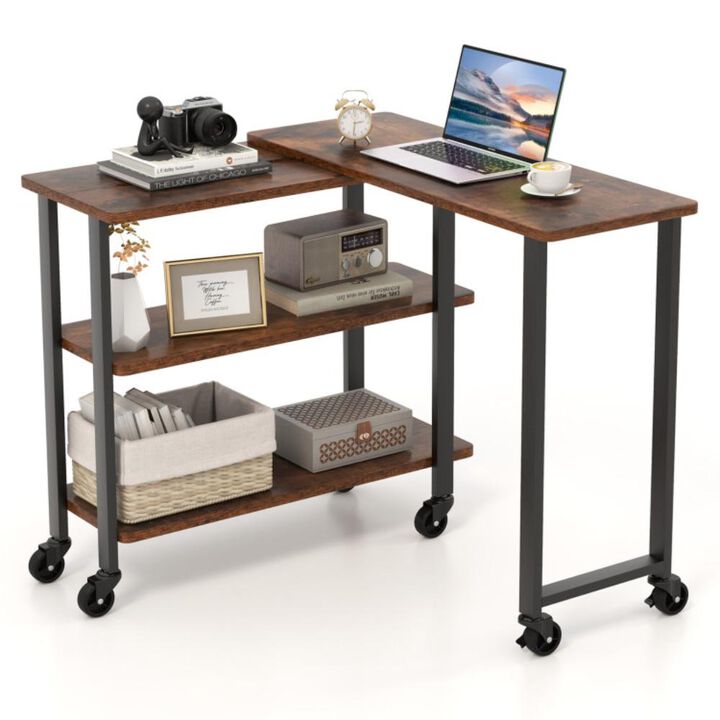 Hivvago 360° Free Rotating Sofa Side Table with Storage Shelves and Casters