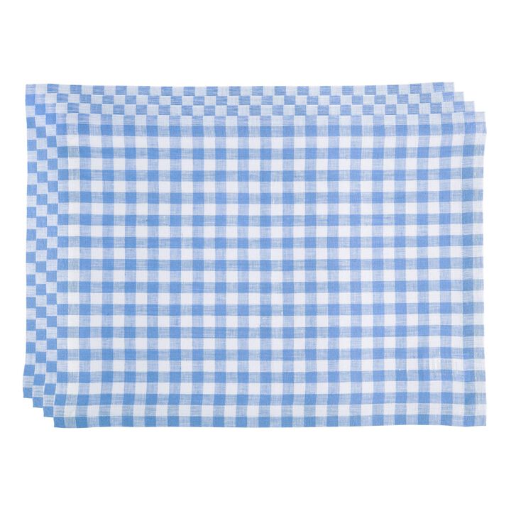 Solino Home 100% Pure Linen 14 x 19 Inch Placemats Set of 4 | Gingham Check