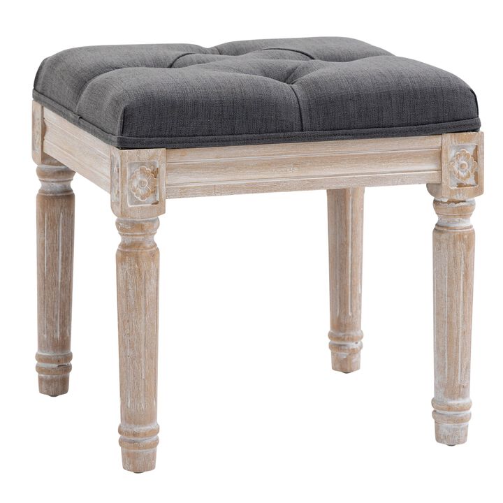 Grey Foot Rest: 15.75" Vintage Tufted Ottoman for Living Room