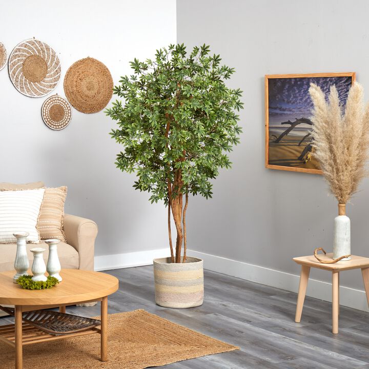 Hivvago 6 Feet Japanese Maple Artificial Tree in Handmade Natural Cotton Multicolored Woven Planter