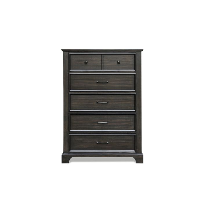 Benjara Brown Annu 56 Inch Tall Dresser, 6 Drawers, Felt and Cedar Lining, Walnut