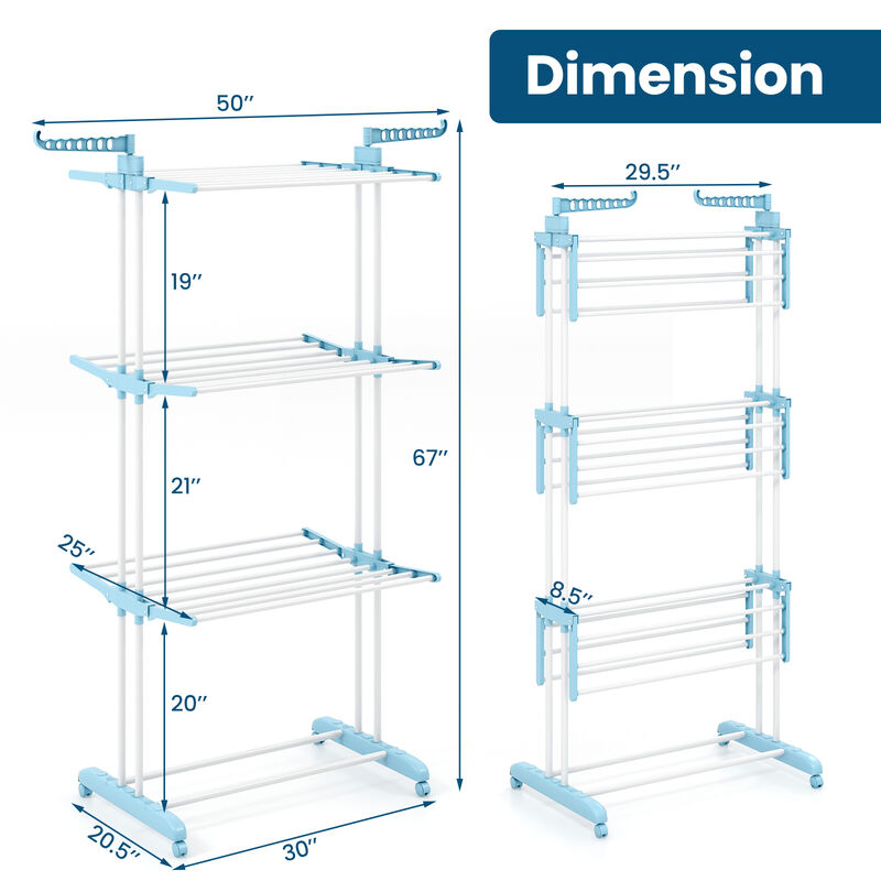 4-tier Clothes Drying Rack with Rotatable Side Wings and Collapsible Shelves
