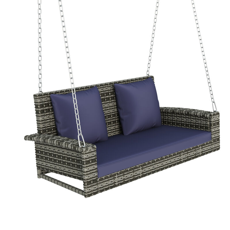2-Person Wicker Hanging Porch Swing with Cushion